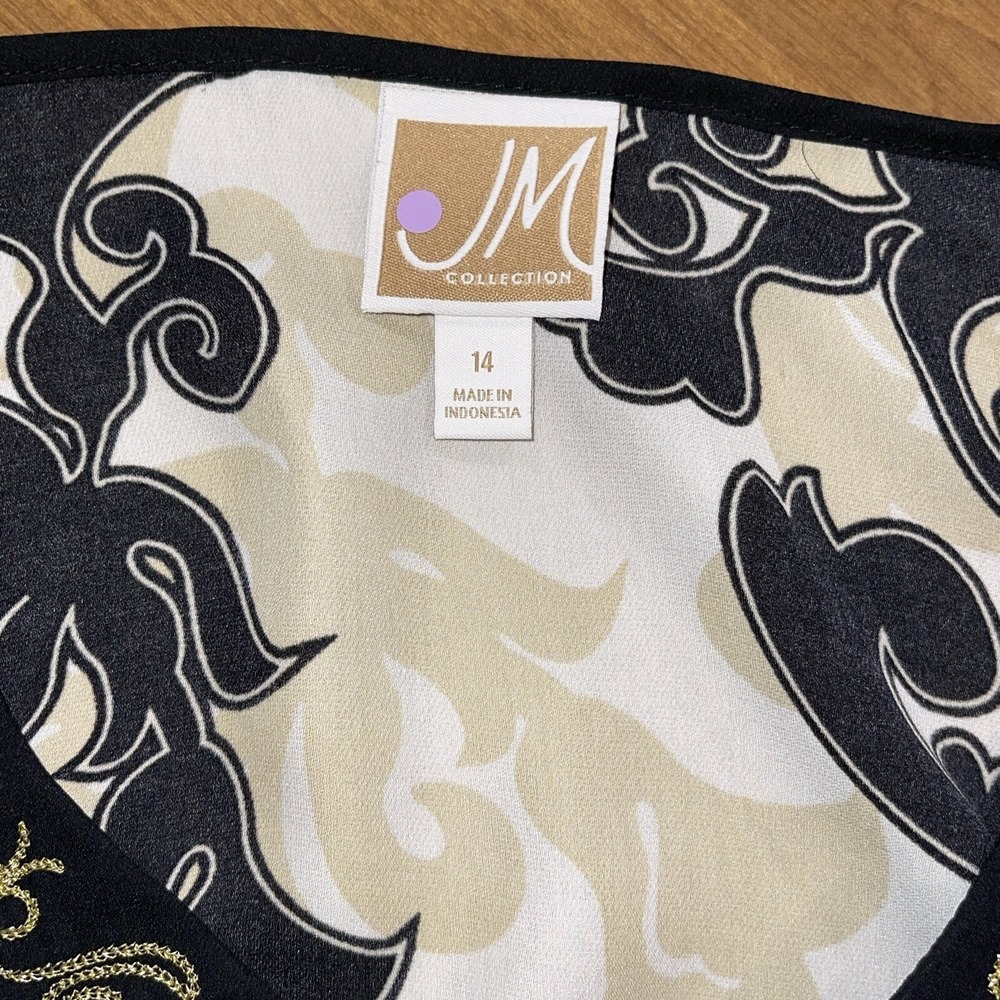 JM Collection Blouse Women 14 Top Flowy Embroidered Trim Side Ties Colorful - Picture 7 of 9